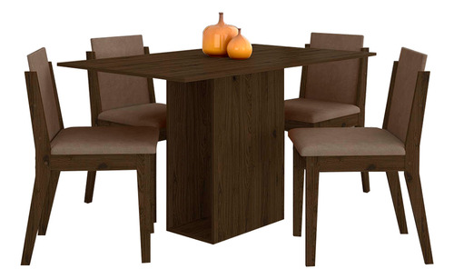 Mesa Com 4 Cadeiras Sala De Jantar Samoa Imbu/cap - M A Cor Imbuia/capuccino 02