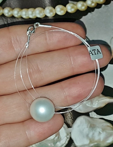 Imagem 4 de 7 de Pedras - Colar Fio De Nylon E Pérola Branca 14mm, Cód258c91