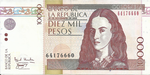 Colombia 10000 Pesos, 20 Noviembre 2002