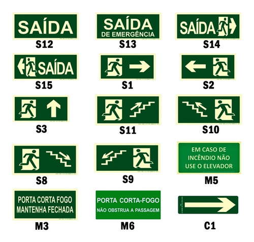 Kit 614 Placas A Escolha Combate A Incêndio E Rota De Fuga