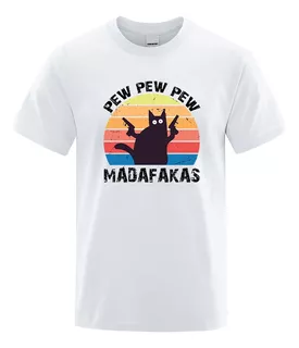 Camiseta Estampada Gato Armado Madafaka Pew Pew Pew Cats Sh