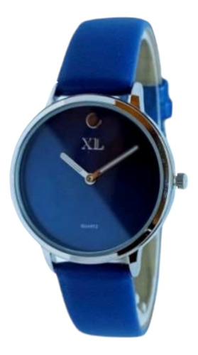 Reloj Mujer Xl Extra Large  Malla Pu Color Azul Modelo R1603