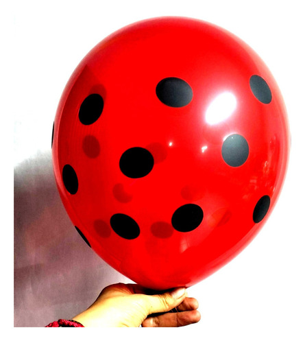 50 Globos De Látex # 12 Polka Rojo Con Lunares Negros 30 Cm