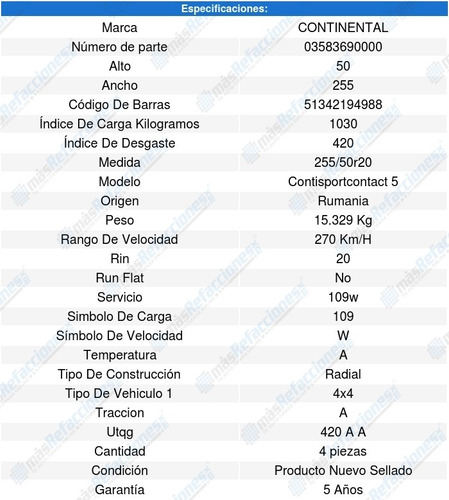 Kit 4 Llantas 255/50r20 109w Continental Contisportcontact 5