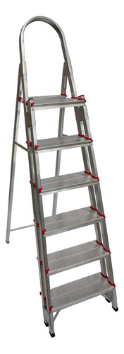 Escada De Alumínio 6 Degraus Duplos Profissional Reforçada Cor Prateado