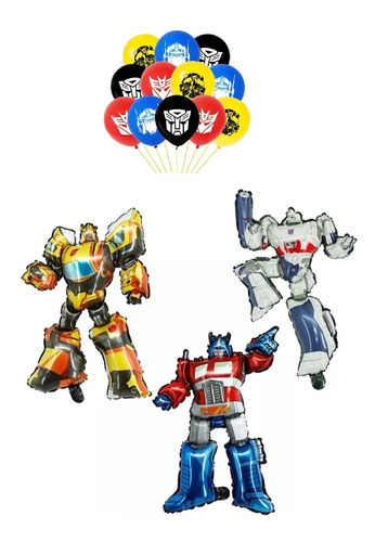 Imagen 1 de 3 de Pack 15 Globos Transformers 3 Metalizados Y 12 Látex