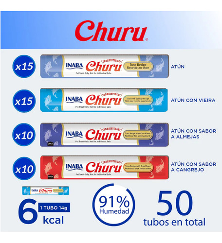 Inaba Churu AtĂșn/almeja Snack Premio Para Gatos 4 Tubos De 1