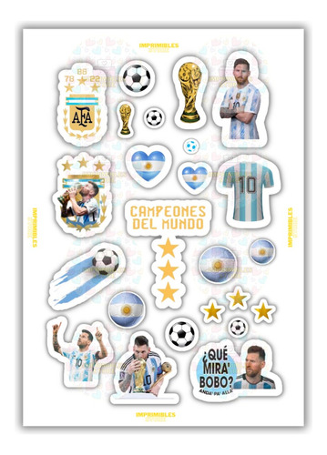 Toppers Stickers Imprimible Messi Argentina Campeón