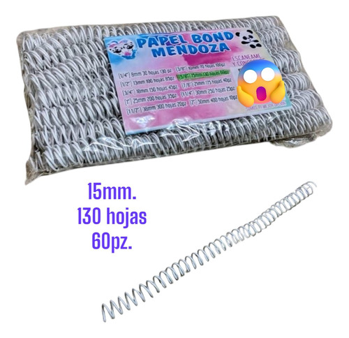 Espiral Plástico Para Engargolar Paso 3:1 Color Blanco 15 Mm Blanco