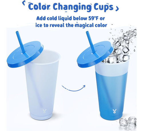 10 Vasos Magicos Color Reutilizable 710ml Copa+tapa Y Popote