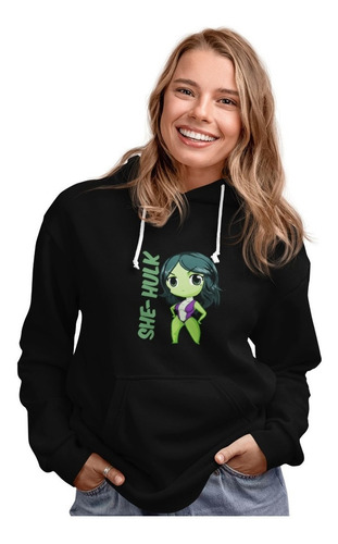 Poleron Dama She Hulk Marvel Heroe Invierno Estampado Algodo