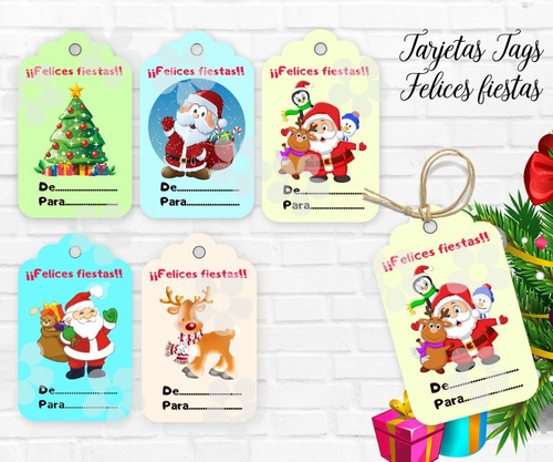 Kit Tarjetas Tags Imprimibles Navidad Felices Fiestas Color