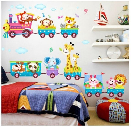 Adesivo Decorativo Parede Quarto Infantil Trem Vagão Bichos