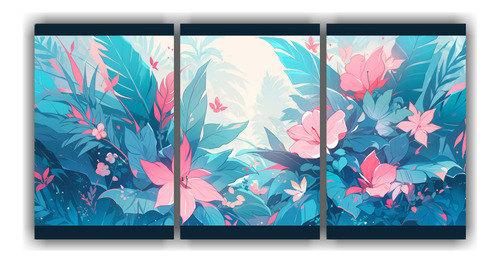 120x60cm Set 3 Canvas Calidos Unico Turquoise And Pink Color