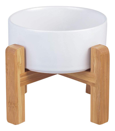 Cuenco Elevado De Ceramica Para Gatos Con Soporte De Madera,