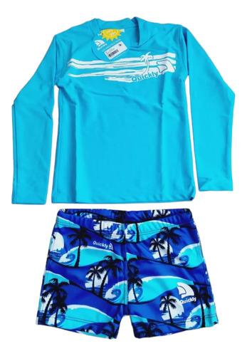 Conjunto Remera Uv N F50+short Resistente Cloro Playa Pileta