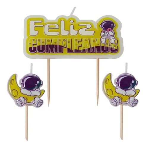  Vela Astronauta Decoración De Torta Set X3 Pz - Globifiesta