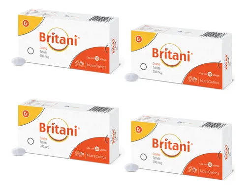4 Pack: Britani Polinicotinato De Cromo 200 Mcg  C/30 Tab.