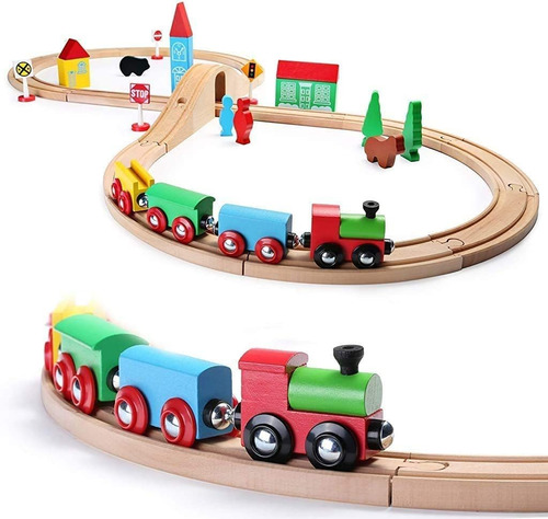 Sainsmart Jr. Juego Tren Madera Niños Pistas Doble Cara 