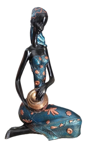 Figura Decorativa Mujer Africana Sentada 35 Cm  Resina 