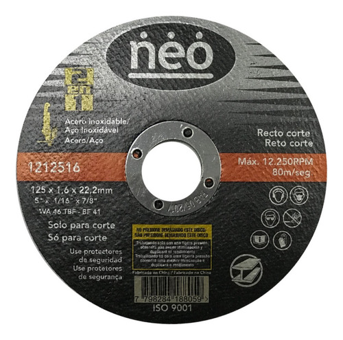 Disco Corte Acero Inox. 5'' 1.6 Mm 25 Uni. Neo Ferreplus