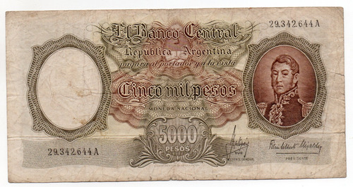 Billete Argentina 5000 Pesos Moneda Nacional Bottero 2177