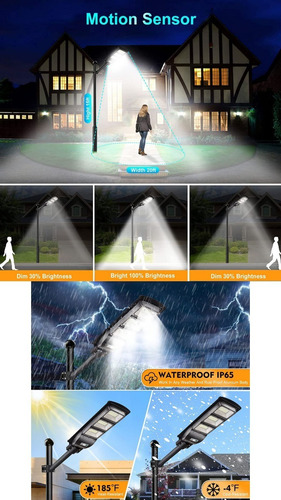 Imagen 4 de 10 de Foco Solar Led 200w Exterior C/ Sensor Y Control + Brazo Pro