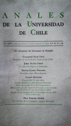 Ignacio Domeyko 150 Aniver. Anales U De Chile Cxii 90,91,92