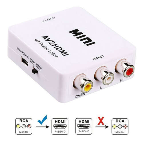 Imagen 2 de 2 de Adaptador Rca - Av A Hdmi Audio Video Adaptador Av2hdmi