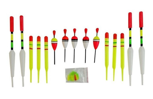 Set De 15 Boyas Kit Pesca Juego Boyas Plástico Delsur