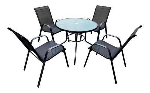 Juego De Jardín Exterior Con Mesa Tapa Vidrio Y 4 Sillas