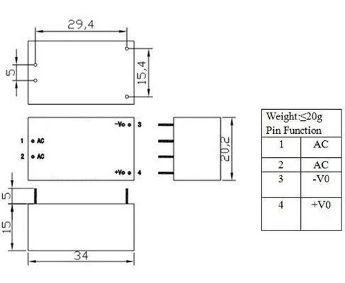 Imagem 4 de 4 de Mini Fonte Hi-link Hlk-pm12 100-240 Vac Para 12 Vdc 250ma 3w