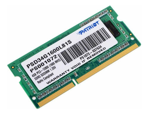 Memória Ram Patriot 4gb Ddr3 1600mhz Sodimm Azul