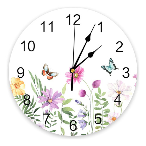 Reloj De Pared De Pvc De Flores Silvestres Con Diseño De Mar