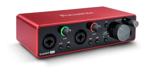 Interfaz: tarjeta de audio Focusrite Scarlett 2i2 (3.ª generación), color: rojo, 5 voltios