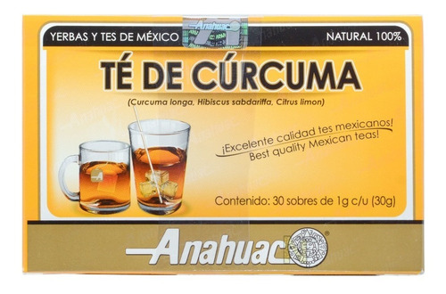Imagen 3 de 3 de Te De Curcuma (30 Sobres) Anahuac