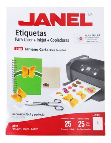 Etiqueta Adhesiva P/laser Janel J5165 Blancas 21.6 X 27.9 Cm
