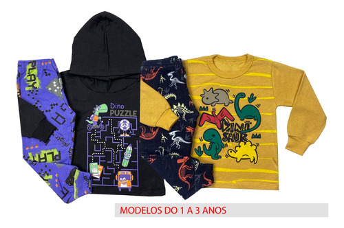 Imagem 4 de 11 de Kit 3 Conjunto Moletom Infantil Menino Roupa Inverno
