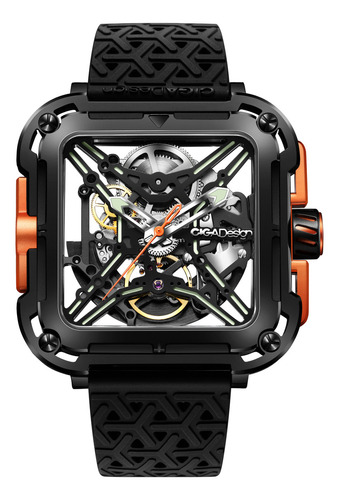 Stainless Steel Reloj Analogico Ciga Design Serie X·gorilla Correa Negro Bisel Negro Fondo Naranja
