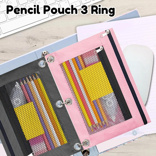 Estuche Para Lápices Con 3 Anillos, Con Cremallera, Estuche