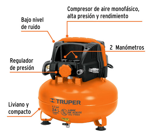 Kit Comp Libre De Aceite 24 L Y Manguera Truper 101428