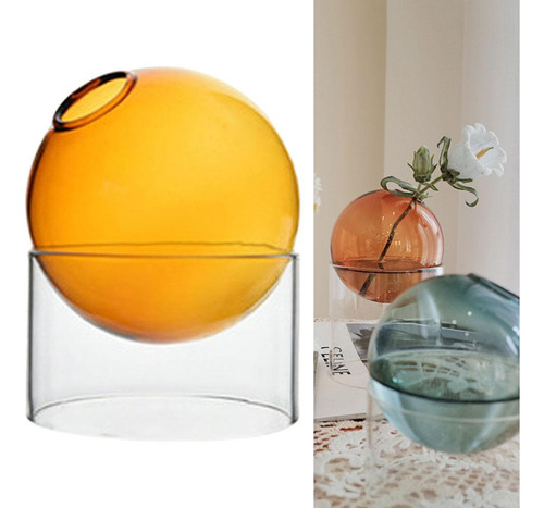 2 Piezas Florero De Vidrio Redondo Terrario Naranja