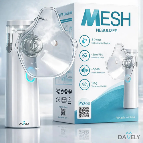 Inalador Nebulizador Portátil Mesh Sem Fio Silencioso Branco Compacto Mesh Bivolt Nebulizador Com Rede Vibratória Aparelho Para Inalação Inalador Silencioso A Pilha Ou Cabo Usb Marca Davely