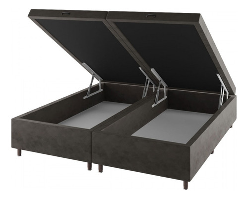 Base De Cama Box King Sonata Com Baú Veludo Capuccino - Cor Marrom