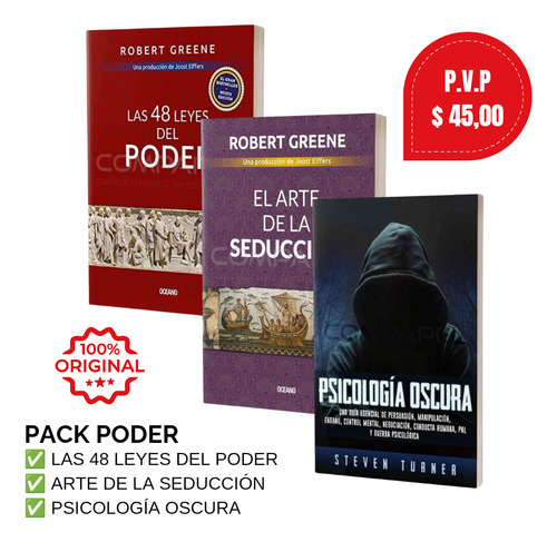 Pack Libros 48 Leyes Del Poder+arte De La Seducción+psic. Os