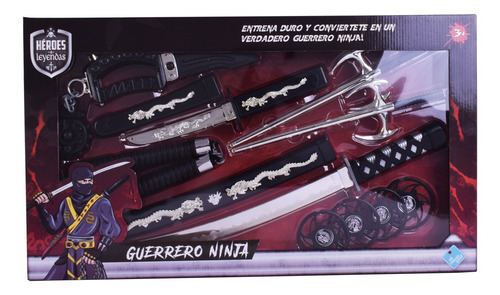 Set De Guerrero Ninja Espada Y Accesorios Duende Azul Full Color Gris negro