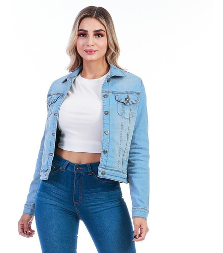 Imagen 4 de 6 de Chamarra De Mezclilla Stretch Ajustable Para Dama Azul Medio