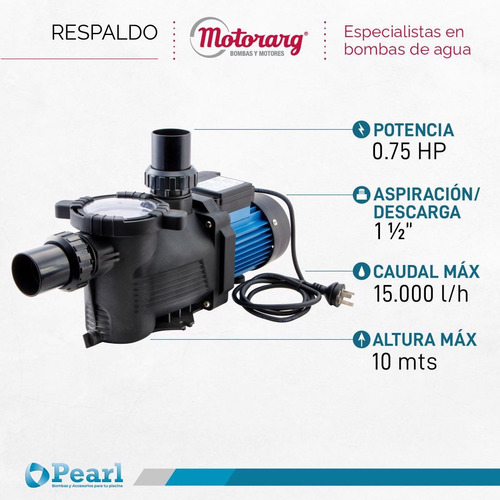 Imagen 2 de 10 de Bomba Pileta Autocebante Pearl Mini Pool 75m 70.000 Lts 0.75