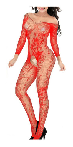 Bodystocking Malla Encajes Lencerí Sexy Abierta Entrepierna 