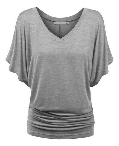Playera Blusa En V Sólido Con Cuello Manga Murciél De Mujer